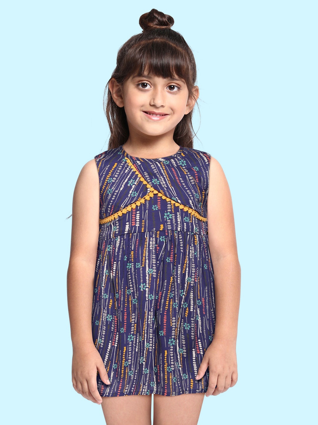 

Bella Moda Blue & Grey Ethnic Motifs A-Line Dress with a Bag