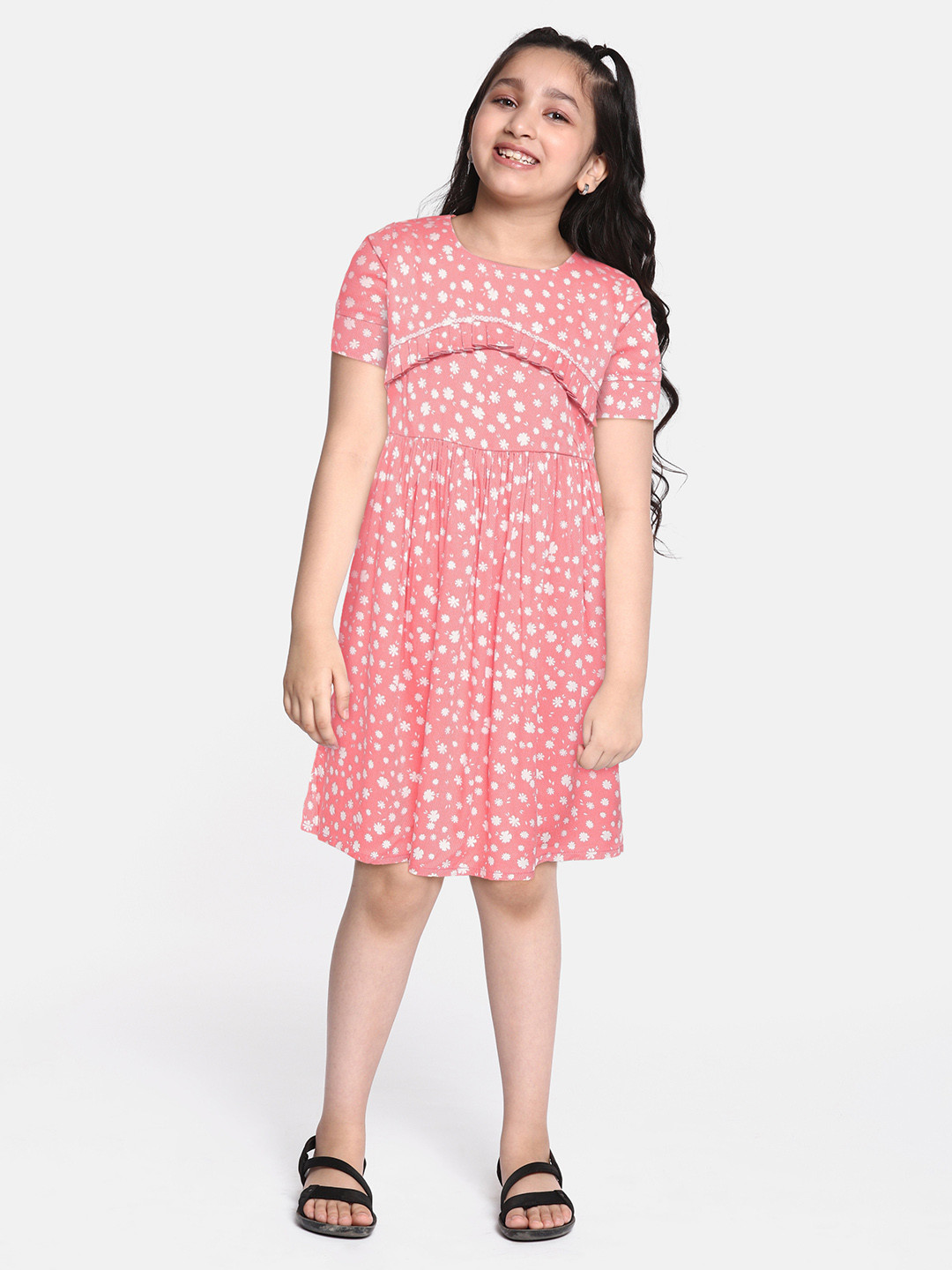 

Bella Moda Girls Pink & White Floral A-Line Dress