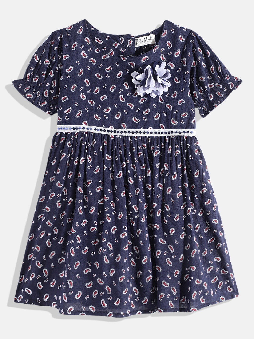 

Bella Moda Navy Blue & White Ethnic Motifs A-Line Dress