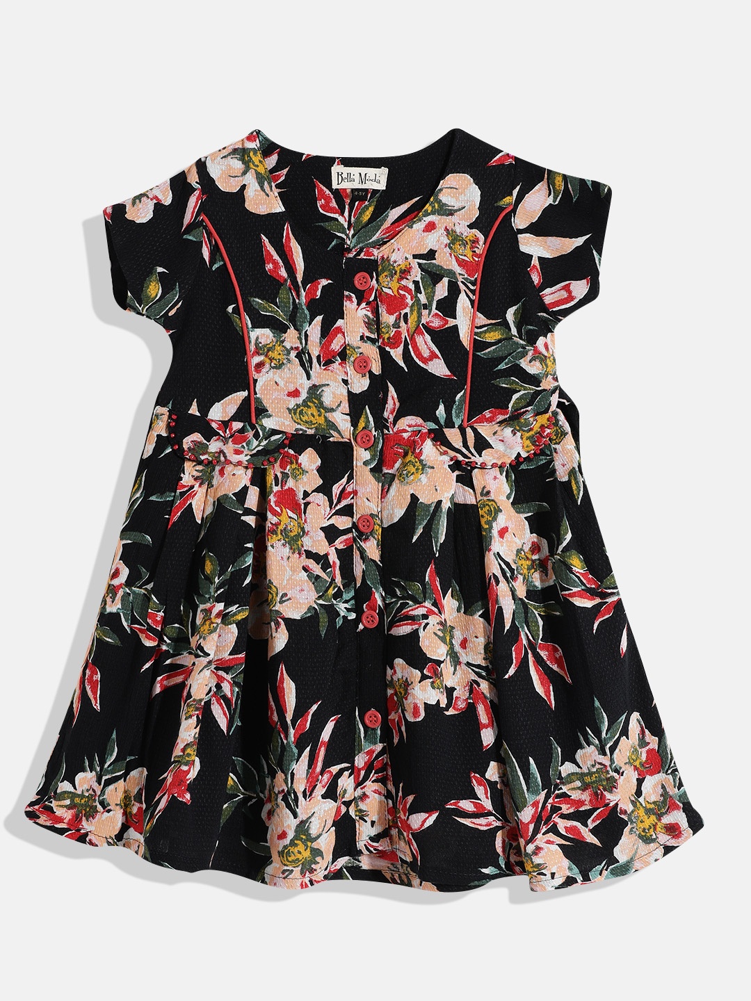 

Bella Moda Black Pure Cotton Floral Print A-Line Dress