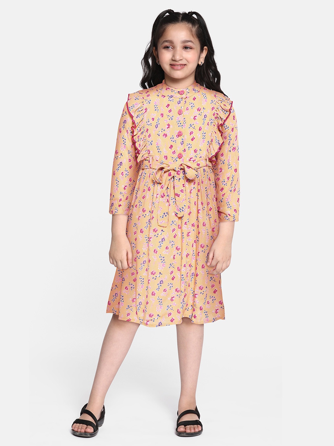 

Bella Moda Girls Yellow & Pink Floral A-Line Dress