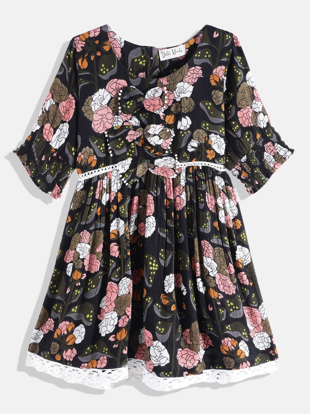 

Bella Moda Girls Olive Green & Pink Floral A-Line Dress