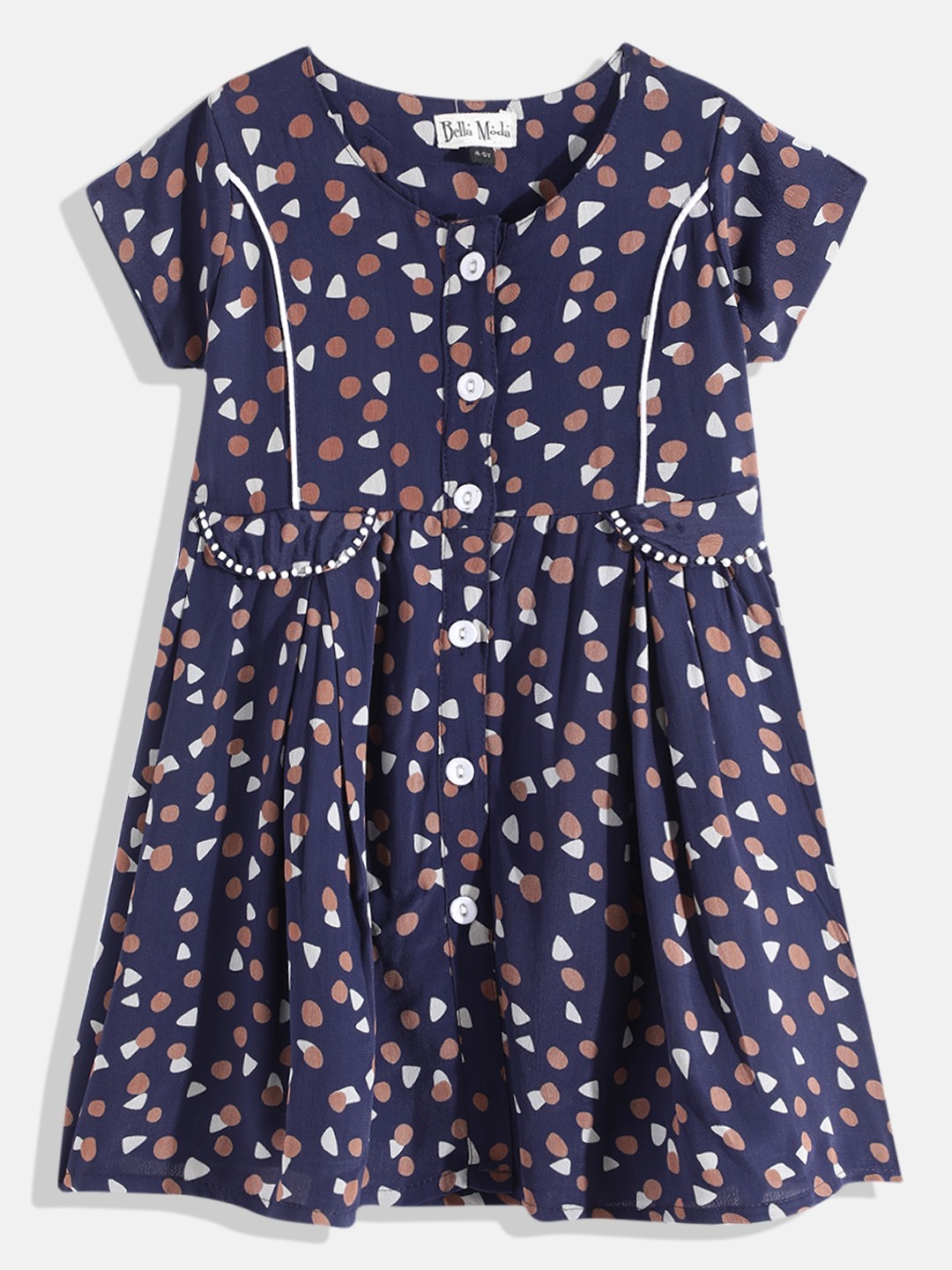 

Bella Moda Navy Blue & Peach-Coloured A-Line Dress