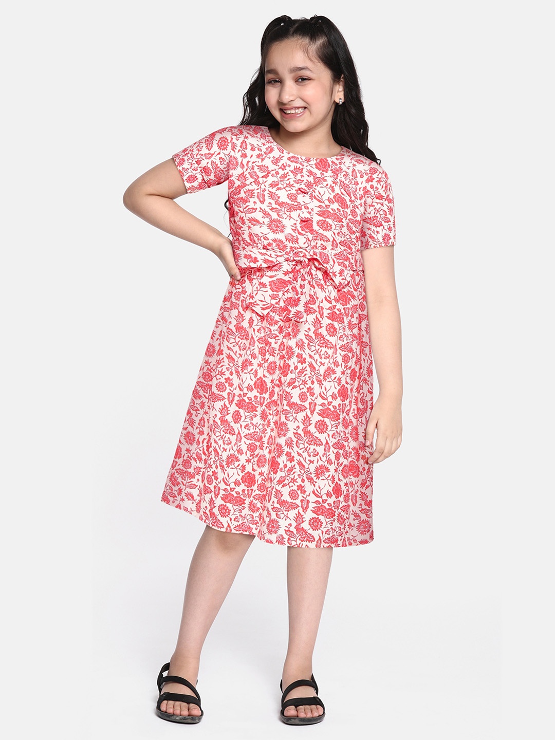 

Bella Moda Girls Red & White Floral A-Line Dress