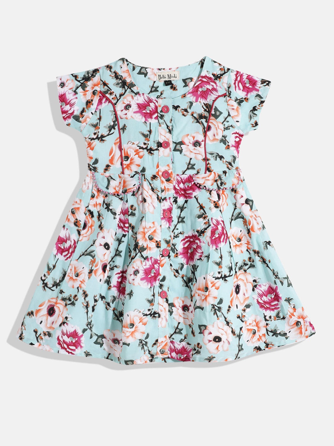 

Bella Moda Blue & Pink Pure Cotton Floral Print A-Line Dress