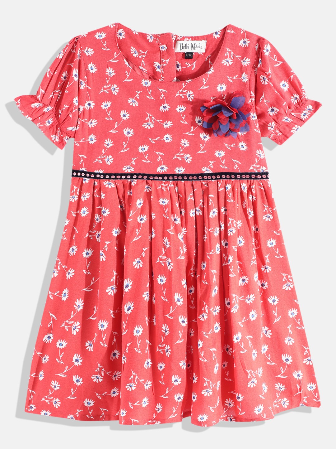 

Bella Moda Girls Red & White Floral A-Line Dress