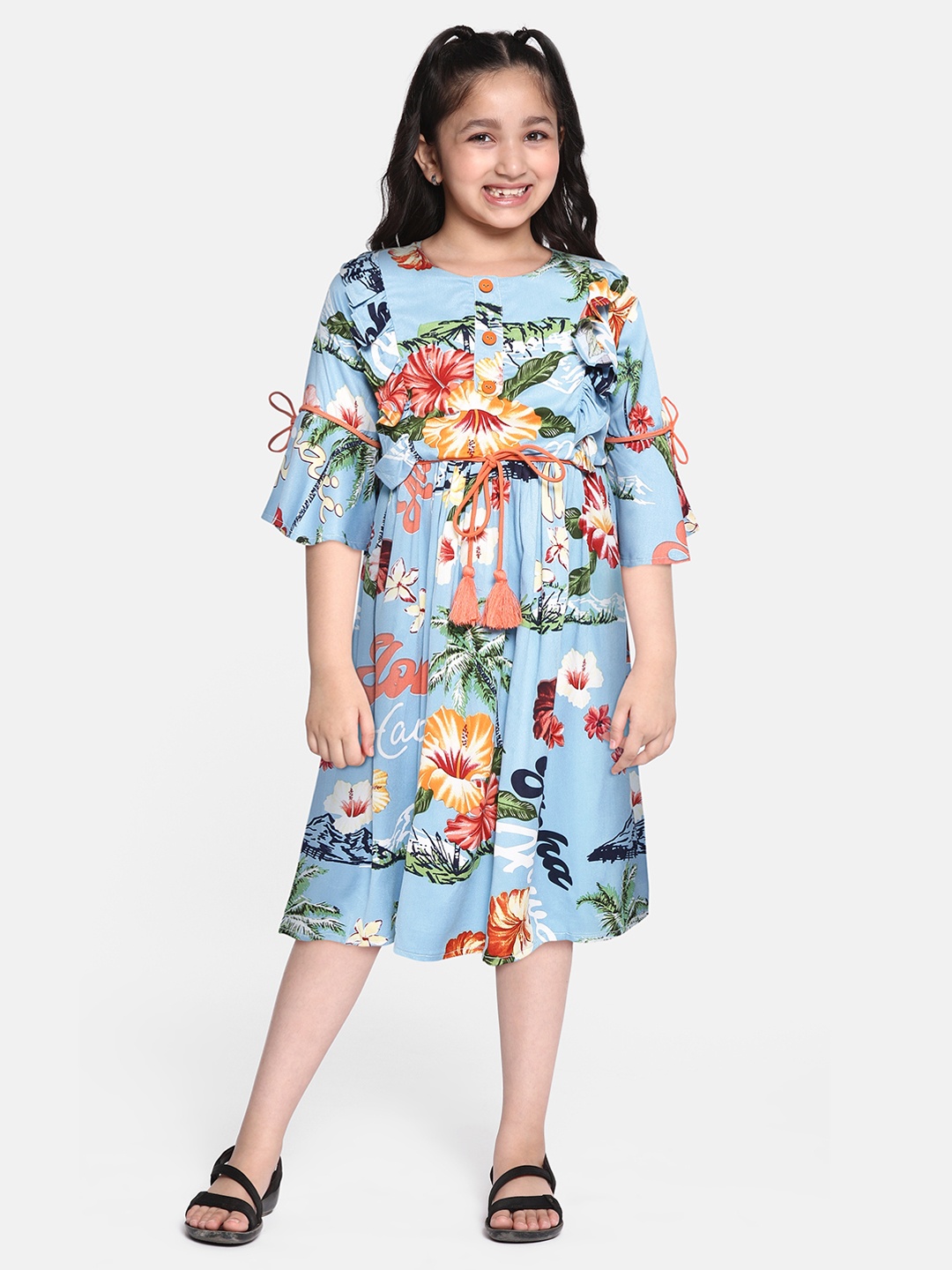

Bella Moda Blue & Red Floral A-Line Dress