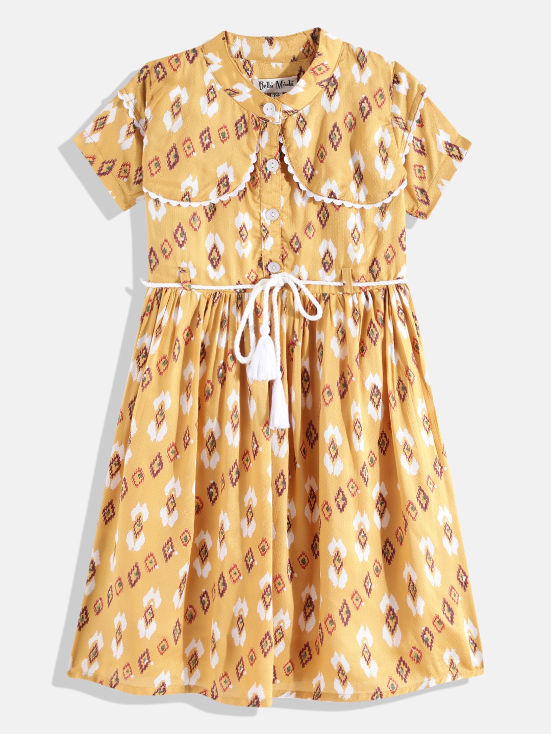 

Bella Moda Girls Mustard Yellow & White Floral A-Line Dress