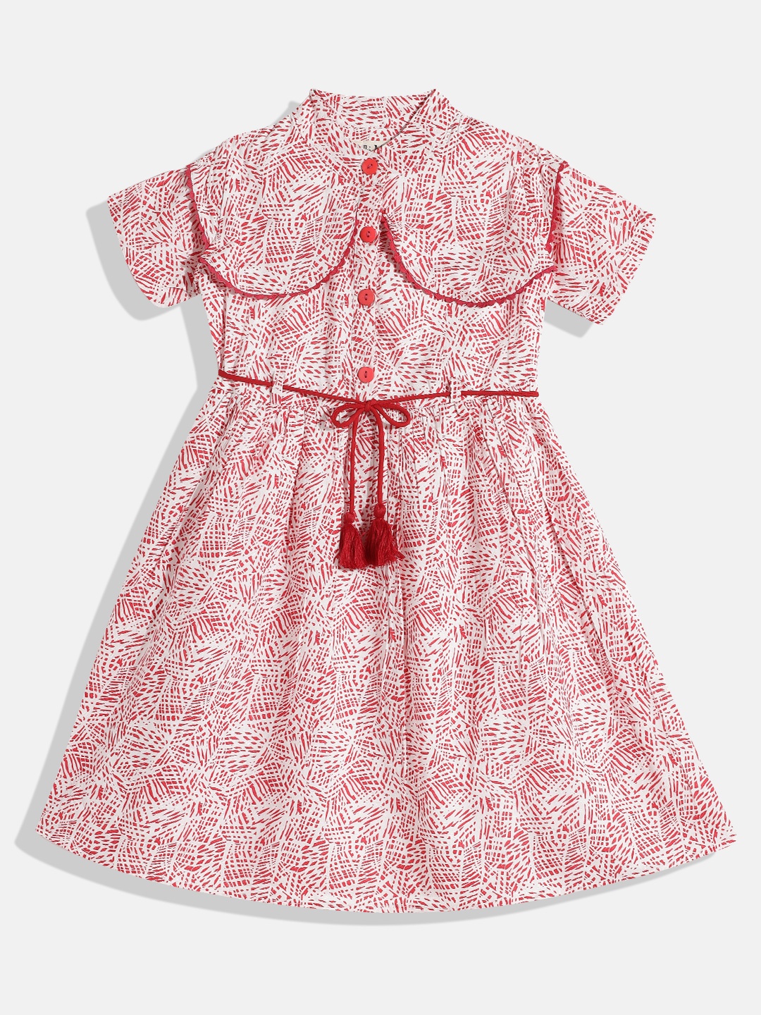 

Bella Moda Pink & Off White Pure Cotton Printed A-Line Dress