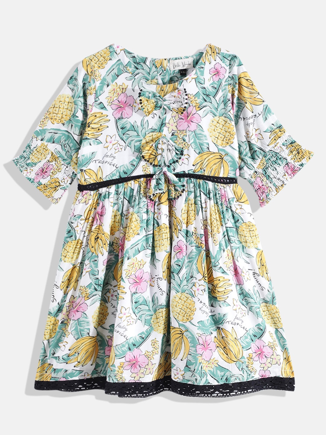 

Bella Moda Girls Green & Pink Floral A-Line Dress