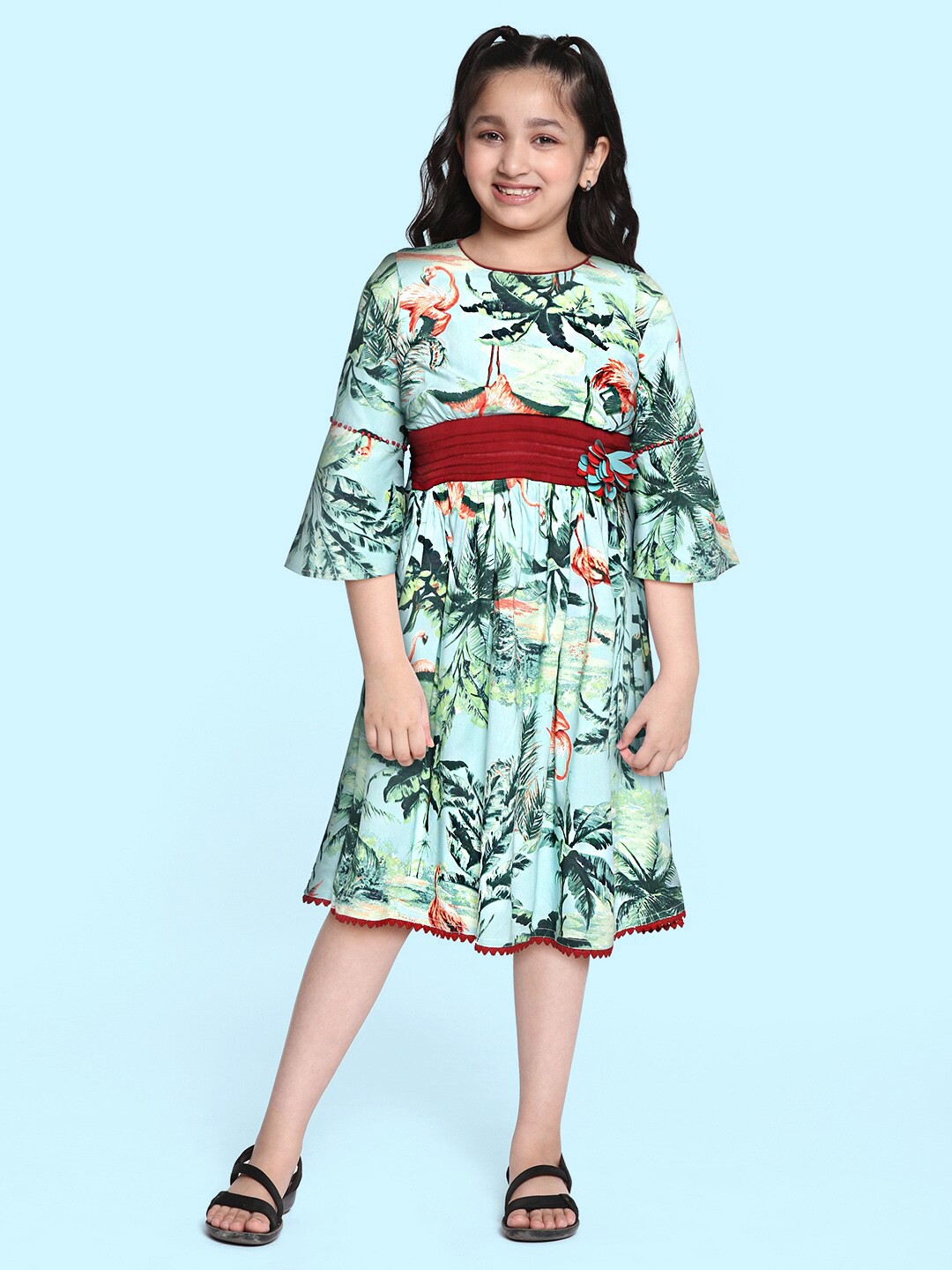 

Bella Moda Blue & Red Floral A-Line Dress
