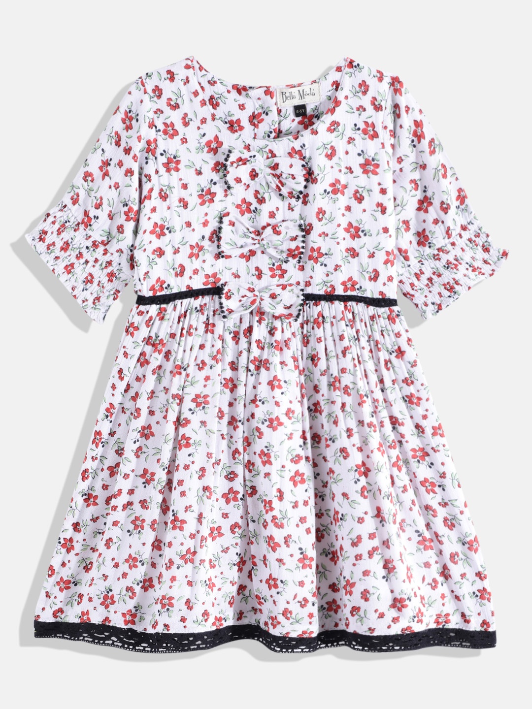 

Bella Moda Girls White & Red Floral A-Line Dress