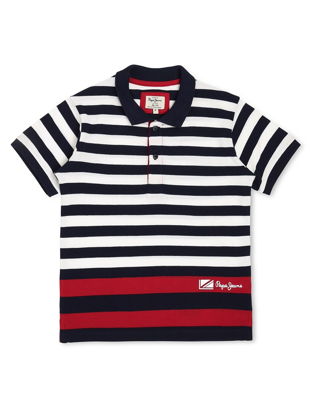 

Pepe Jeans Boys Red & White Striped Polo Collar T-shirt