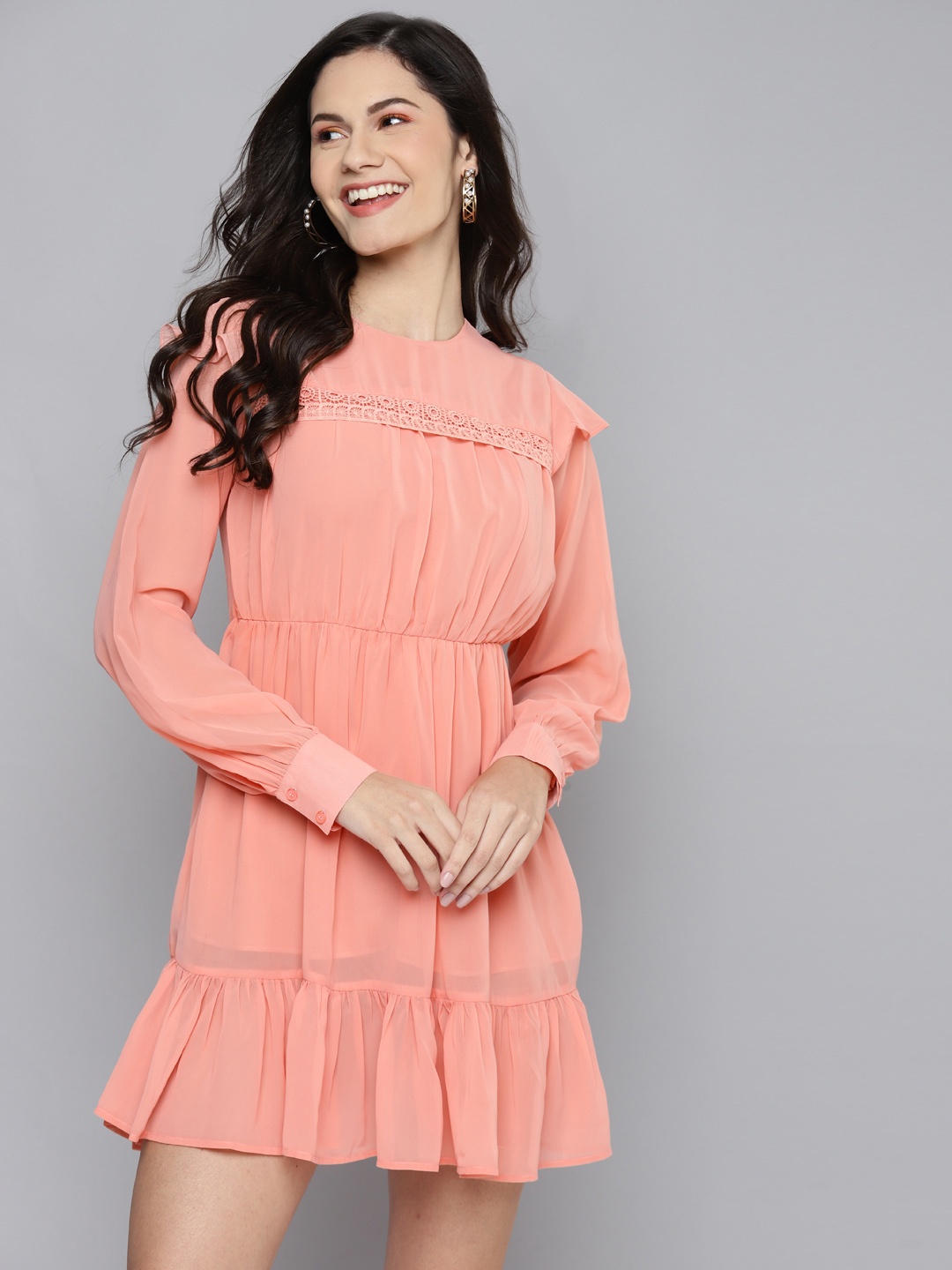 

SASSAFRAS Pink Frill Hem Mini Dress