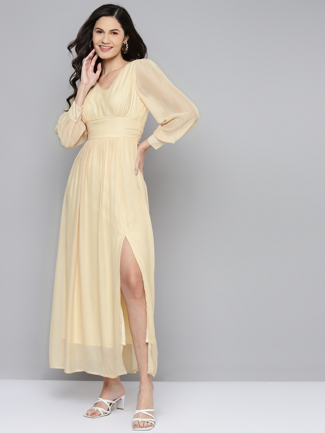 

SASSAFRAS Beige Maxi Dress With Side Slit