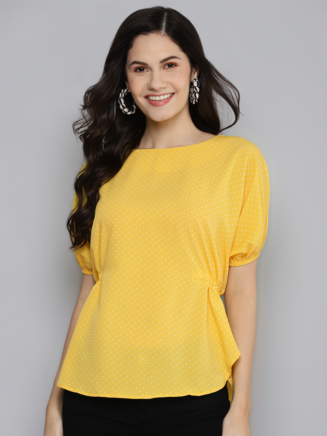 

SASSAFRAS Yellow Print Back Tie-Up Top