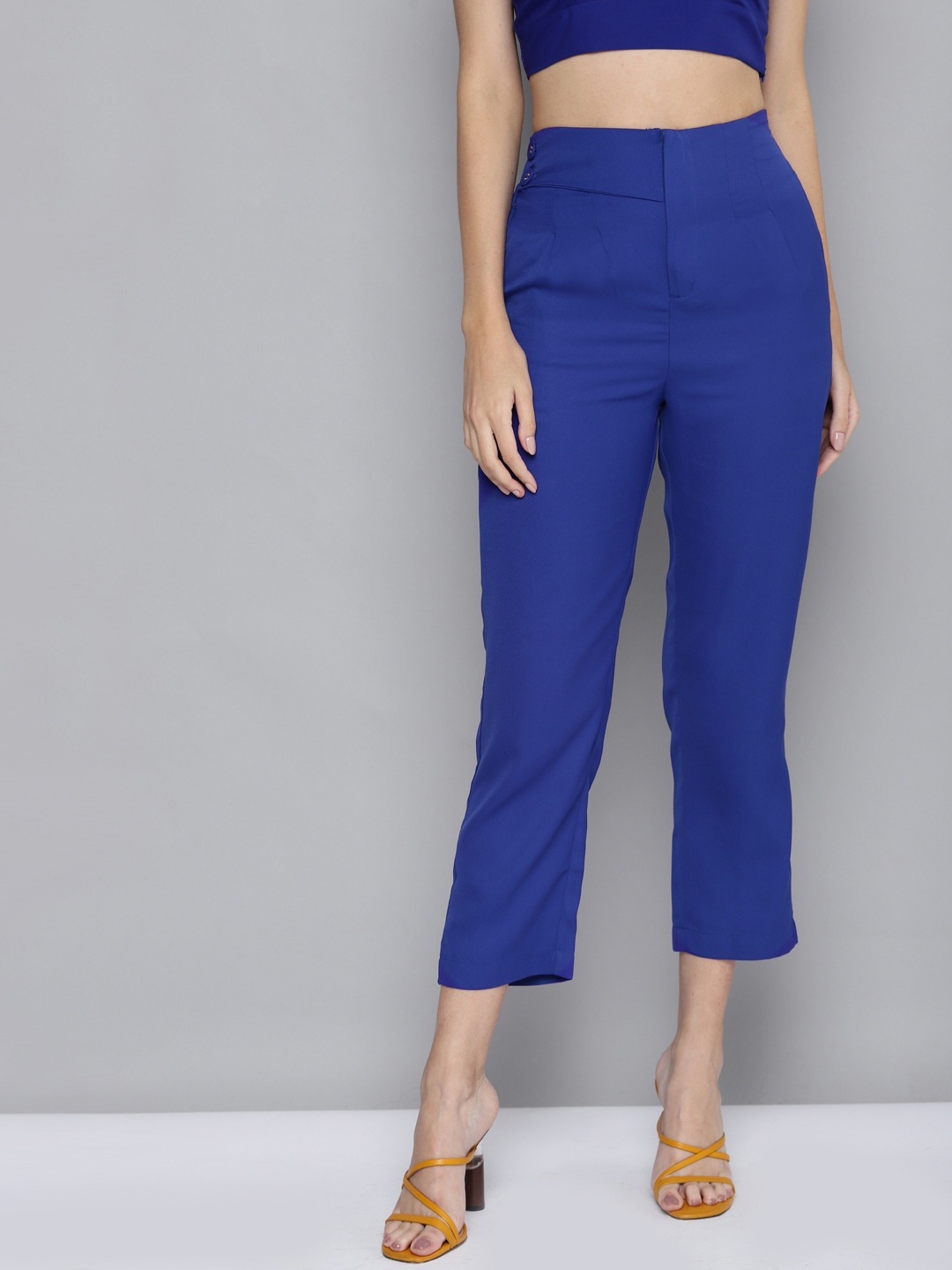 

SASSAFRAS Women Blue High-Rise Cropped Trousers