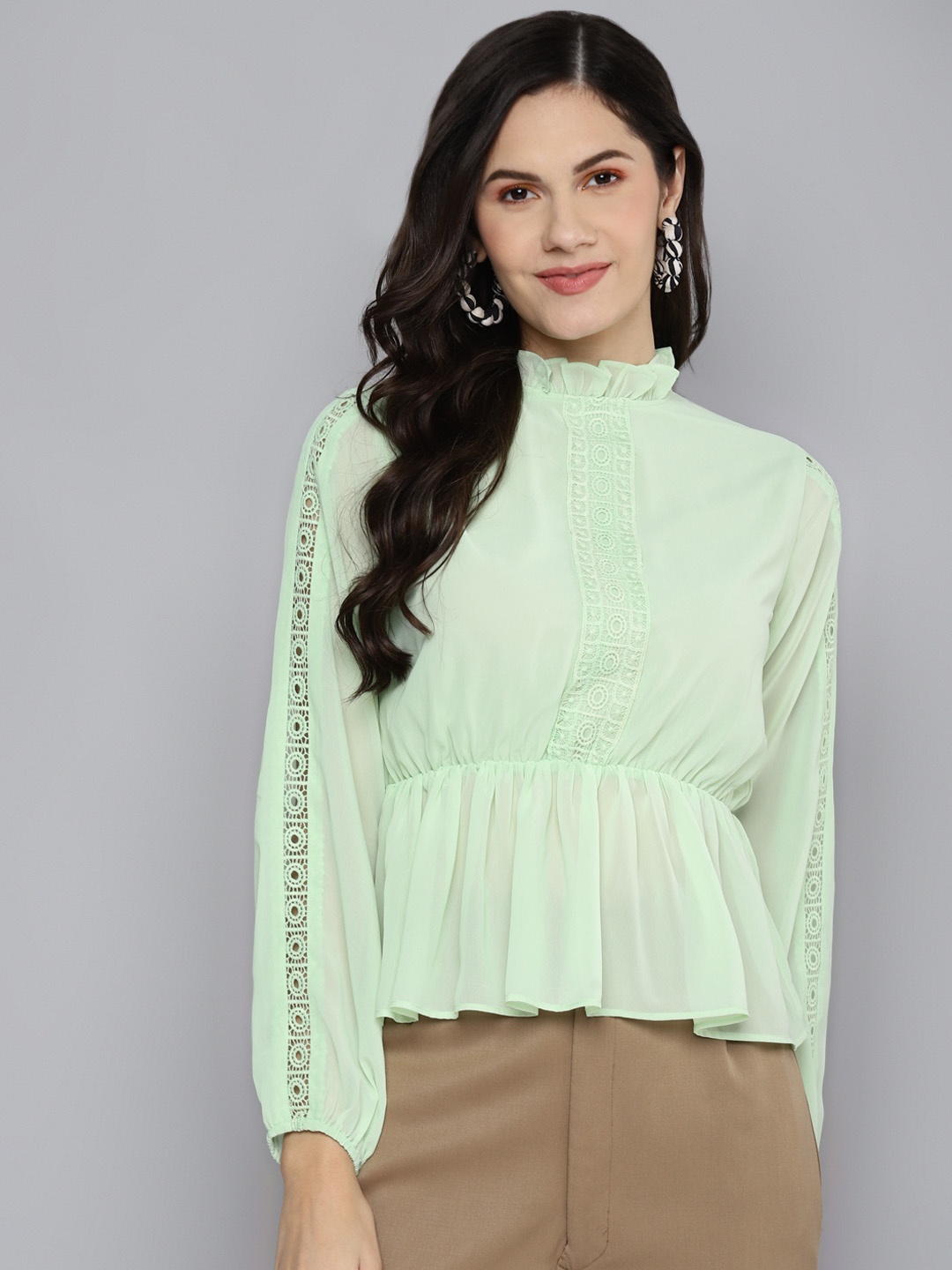 

SASSAFRAS Sea Green Cinched Waist Top