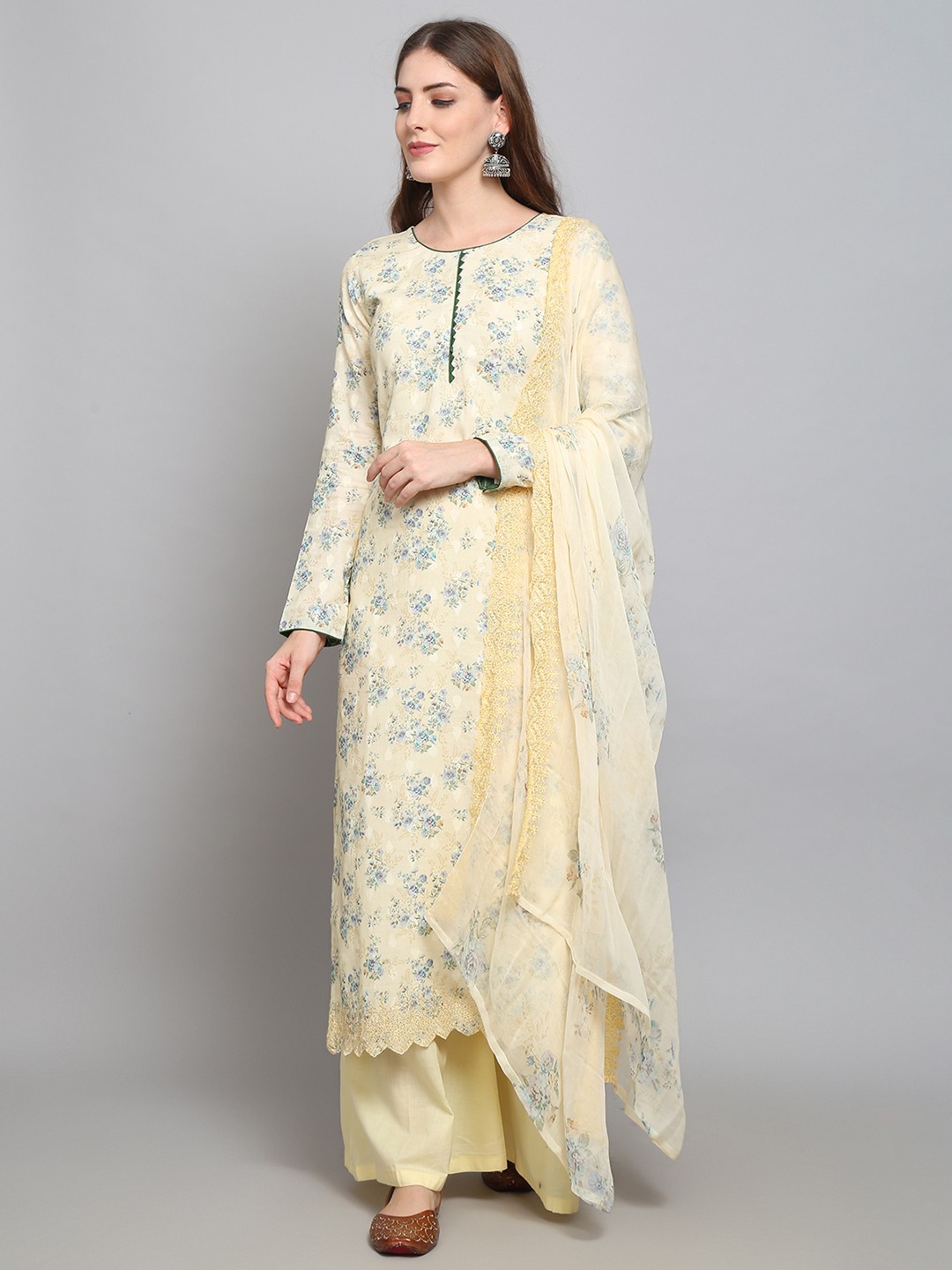 

Stylee LIFESTYLE Yellow & Blue Printed Unstitched Dress Material