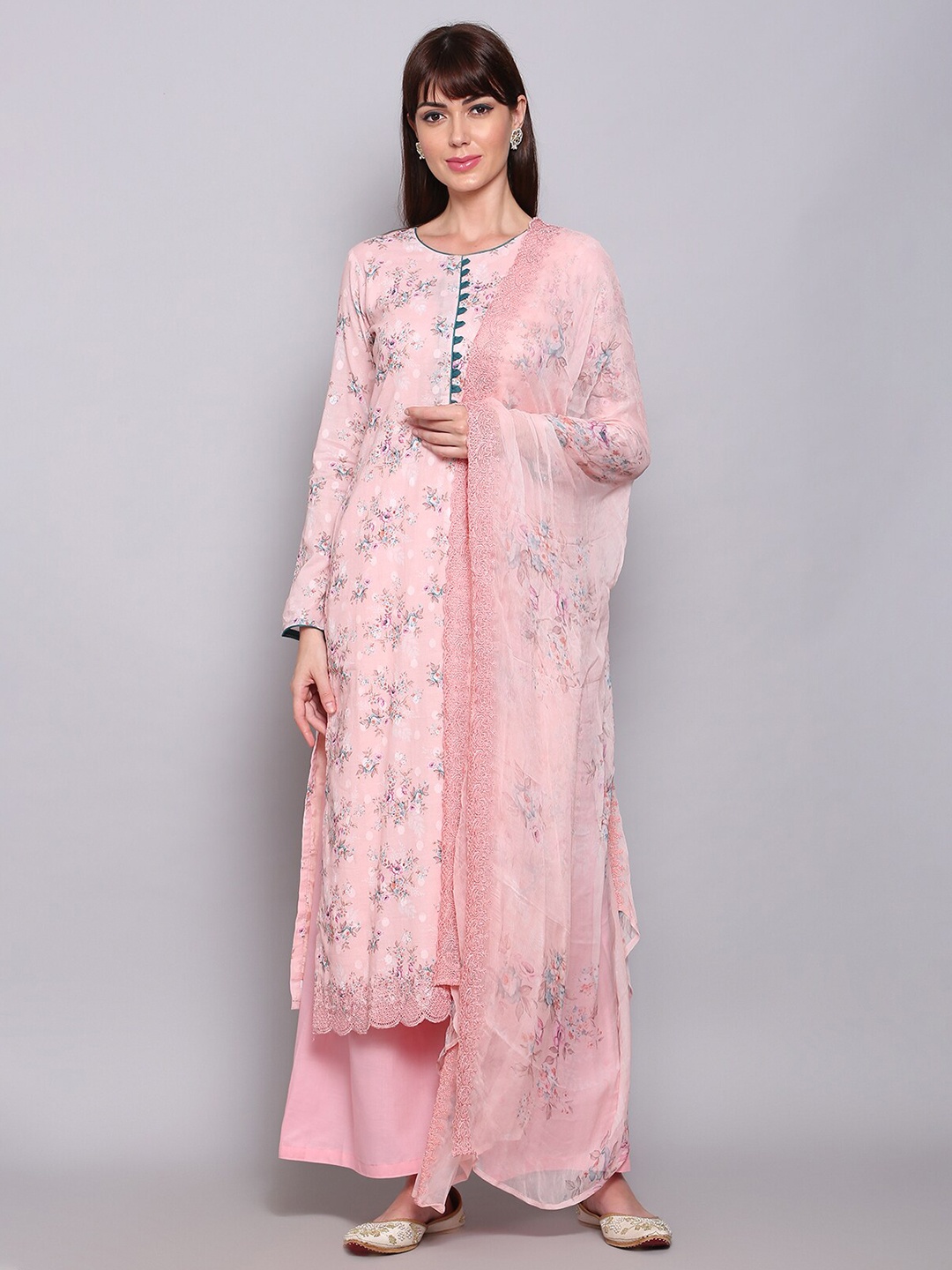 

Stylee LIFESTYLE Pink & Teal Printed Unstitched Dress Material