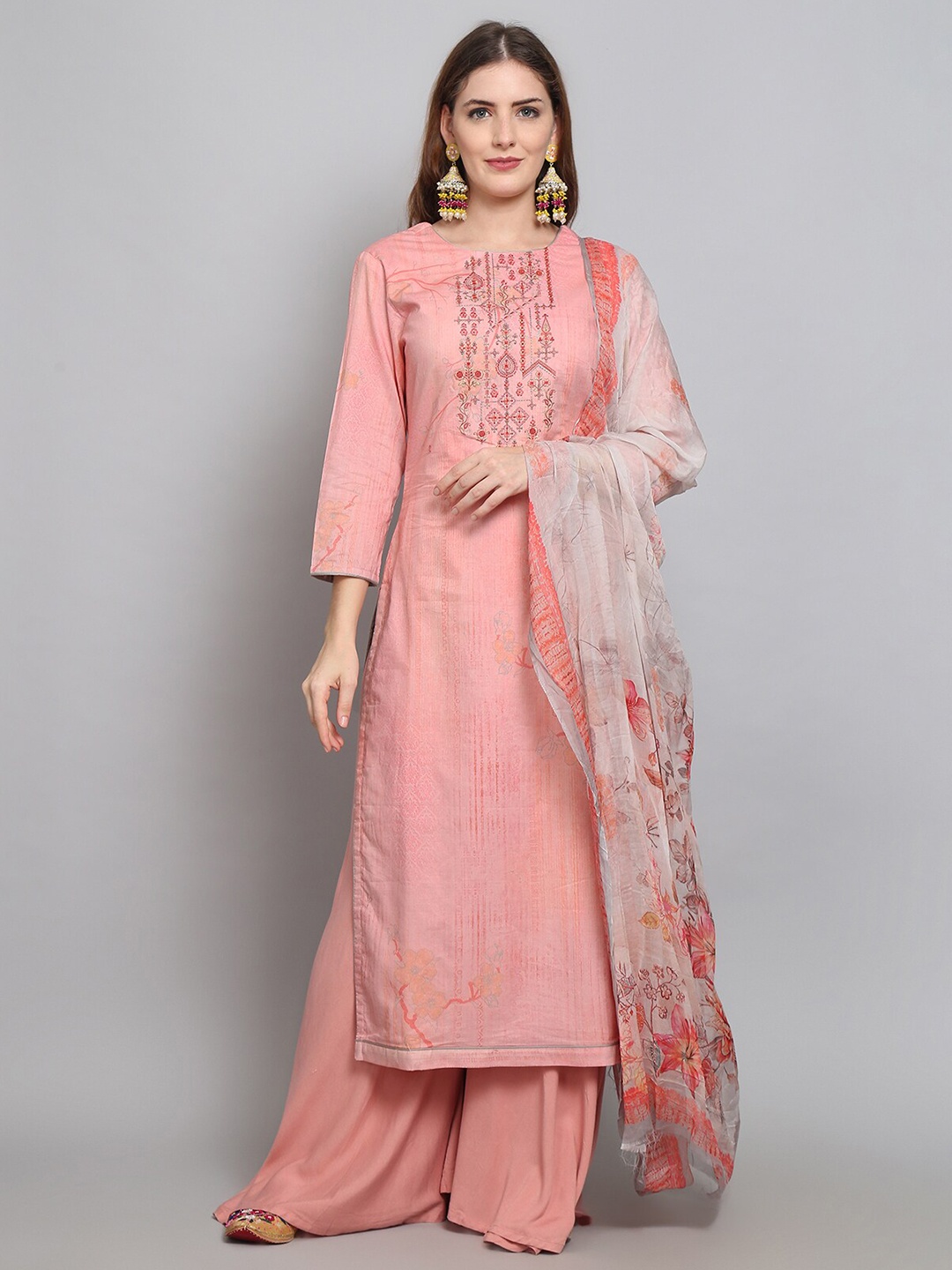 

Stylee LIFESTYLE Pink & Red Embroidered Unstitched Dress Material