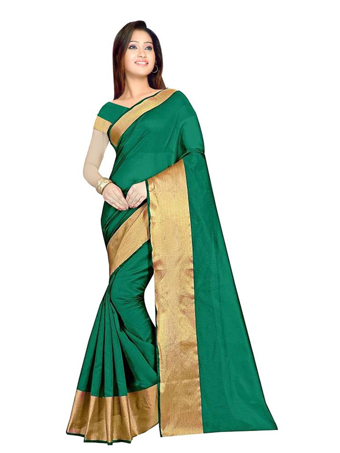 

SAADHVI Green & Gold-Toned Zari Saree