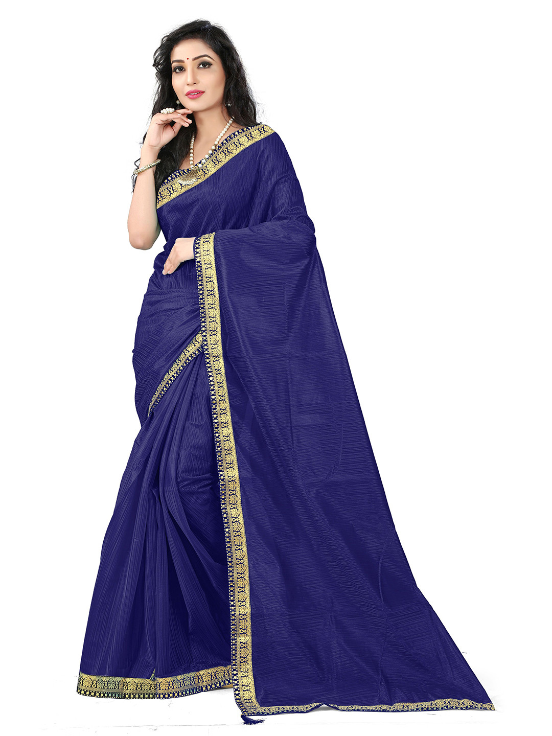 

SAADHVI Navy Blue & Gold-Toned Zari Art Silk Saree