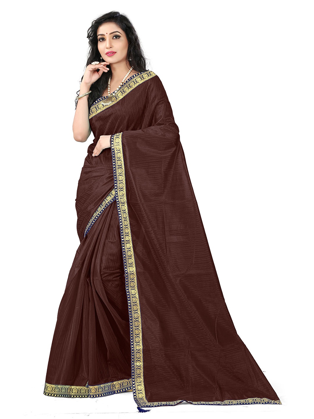 

SAADHVI Brown & Navy Blue Zari Art Silk Saree