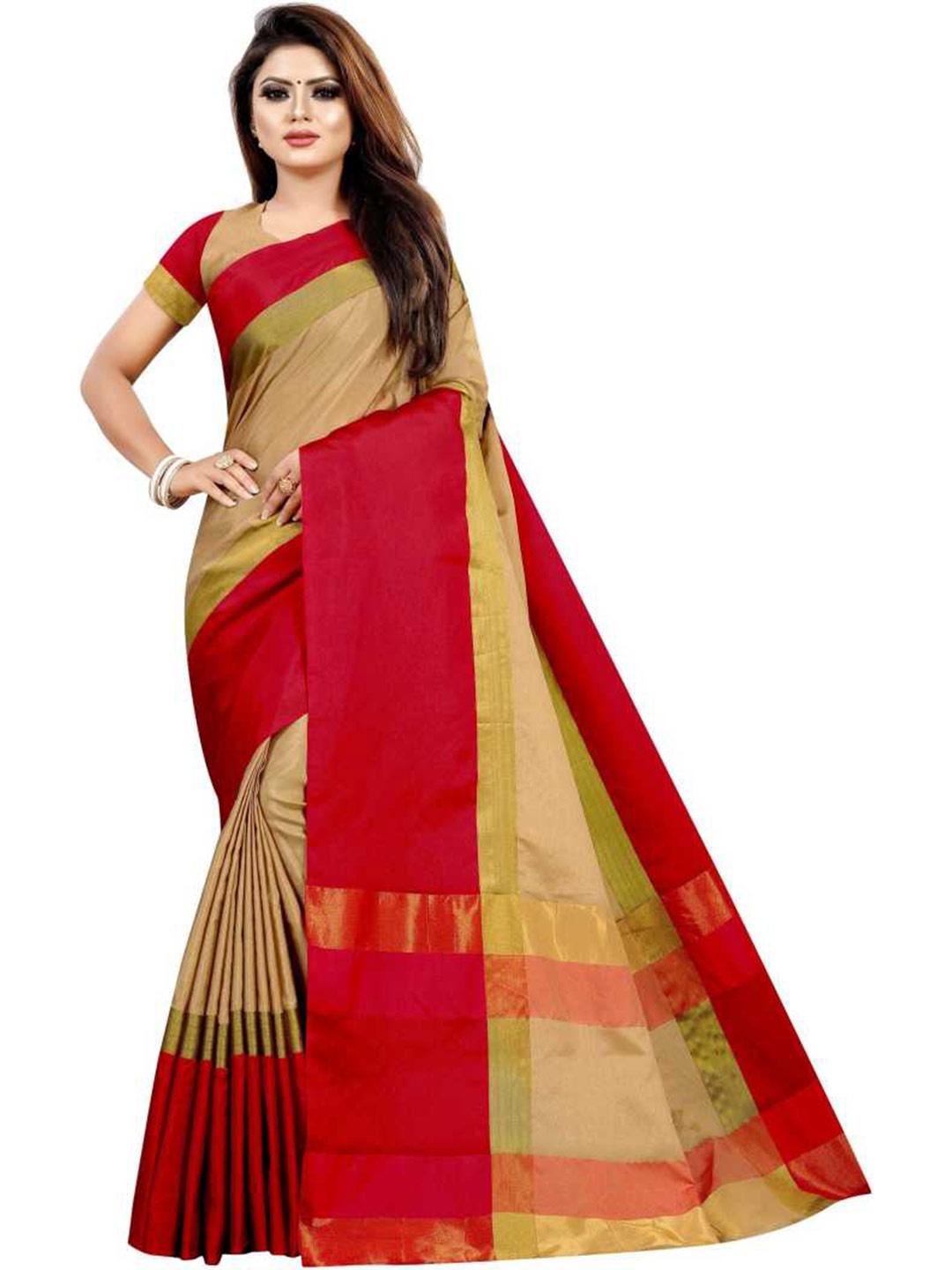 

SAADHVI Multicoloured Solid Silk Blend Saree, Multi