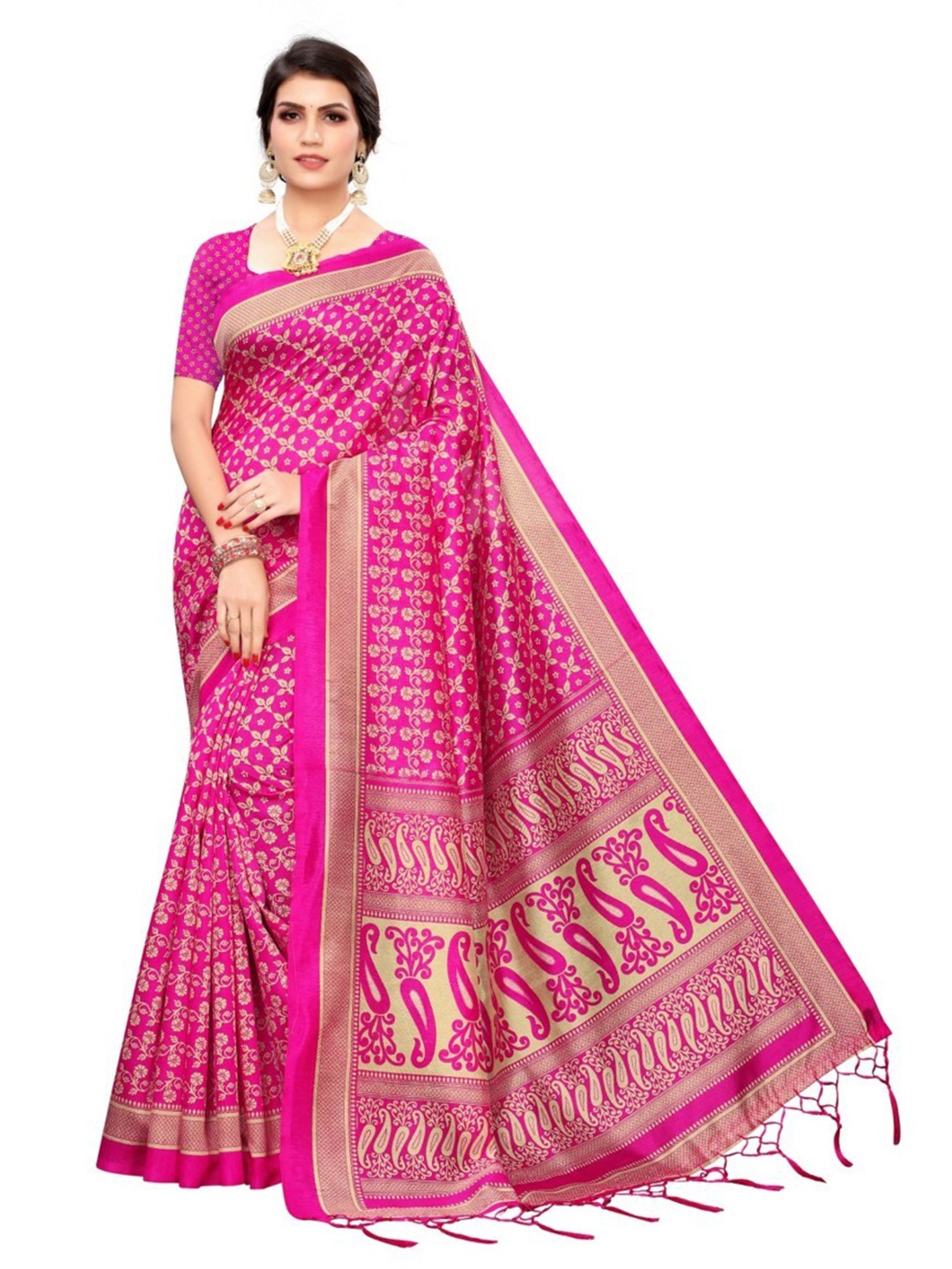 

SAADHVI Pink & Beige Ethnic Motifs Art Silk Saree