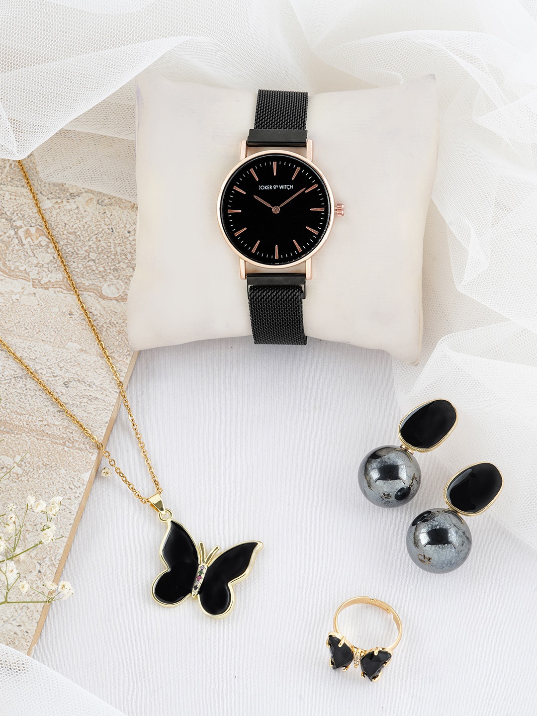 

JOKER & WITCH Women Black Midnight Stroll Love Stack Watch Gift Set