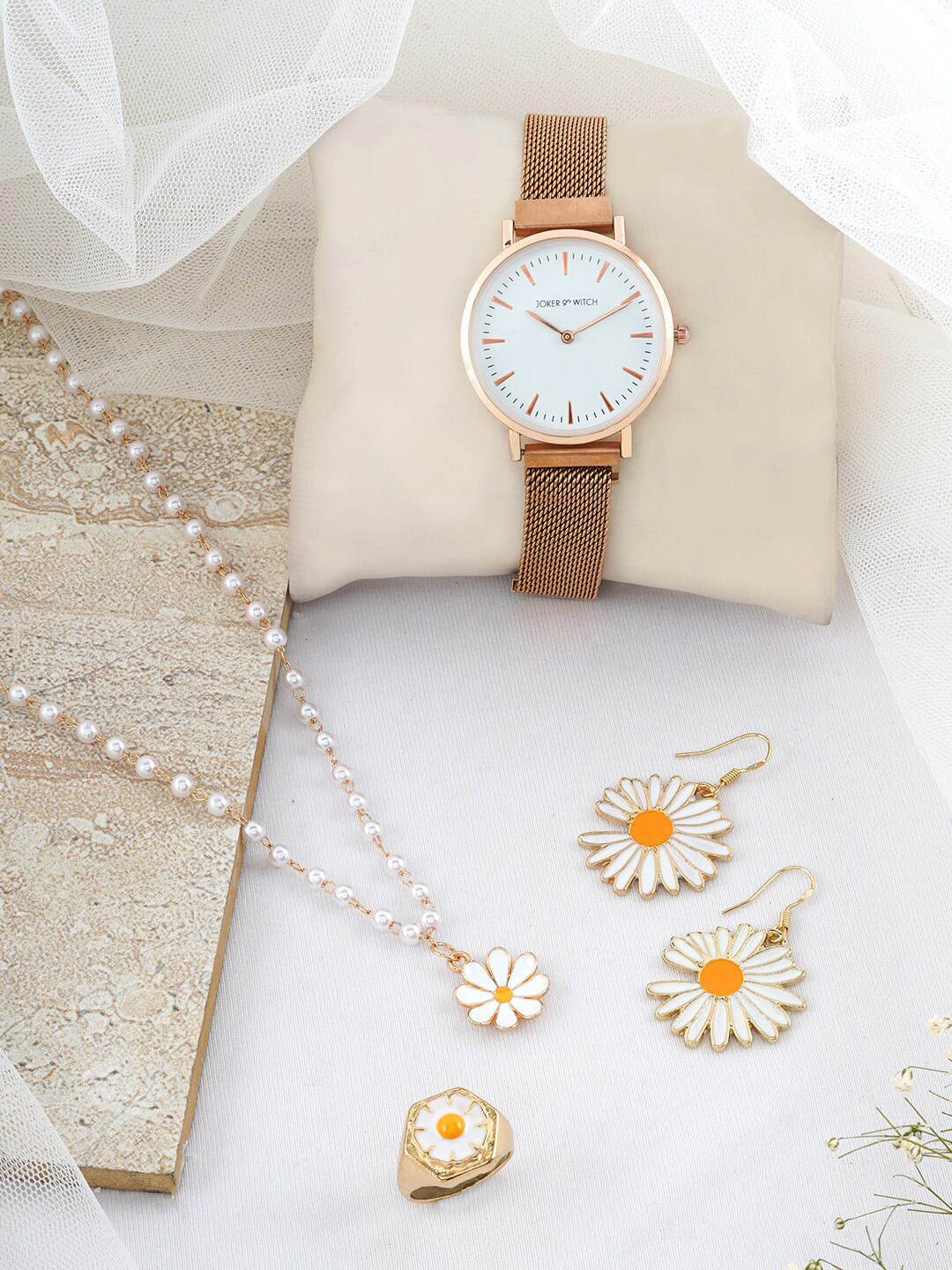 

JOKER & WITCH Women Rose Gold-Toned & White Watch Gift Set