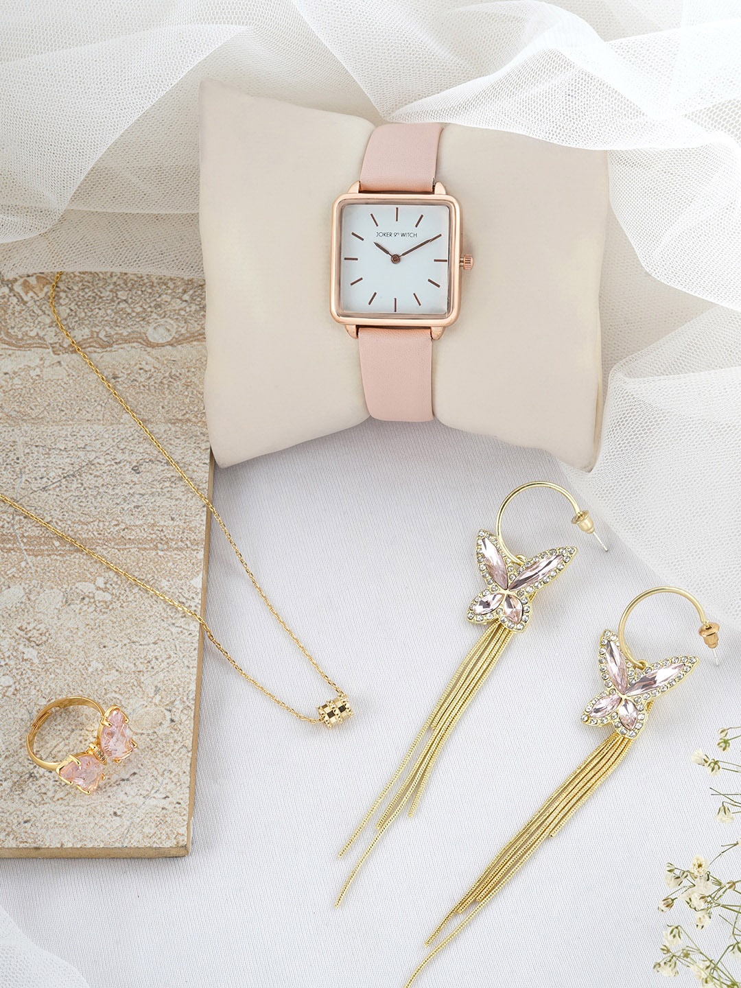 

JOKER & WITCH Women White & Pink Watch & Jewelry Gift Set