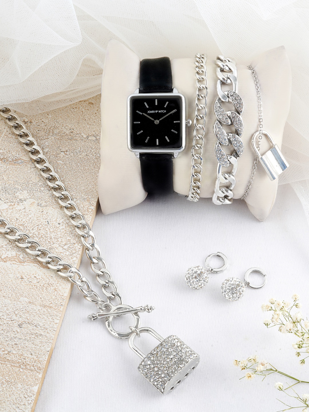 

JOKER & WITCH Women's Black and Silver Watch Gift Set