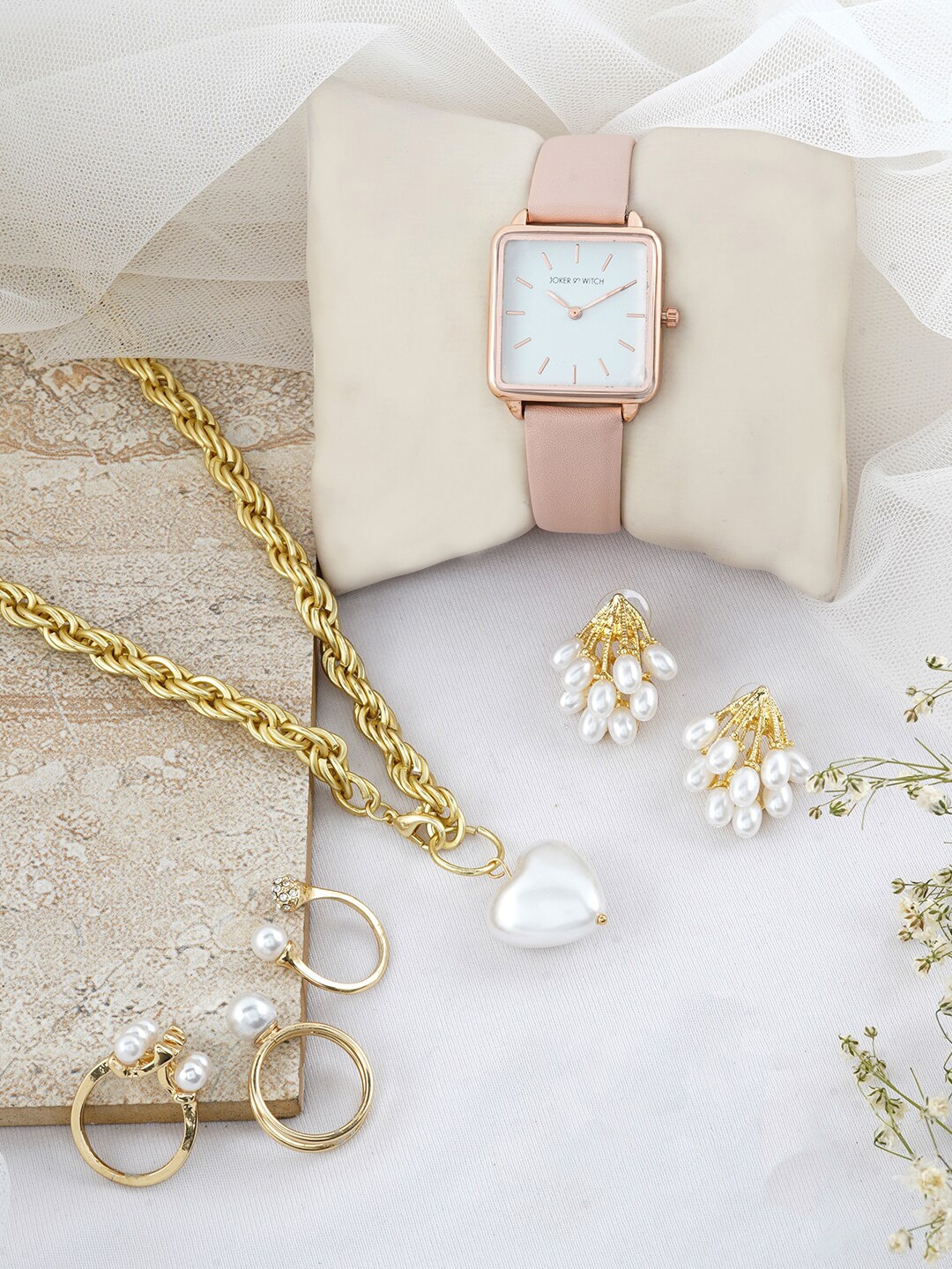

JOKER & WITCH Women Pink Love Stack Watch Gift Set