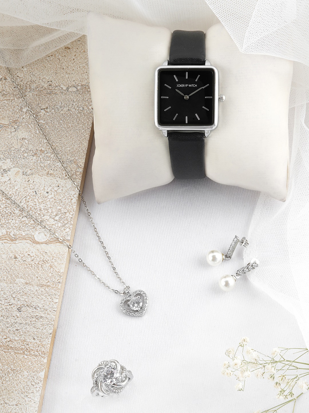 

JOKER & WITCH Women Black & Silver-Toned Watch & Jewellery Gift Set