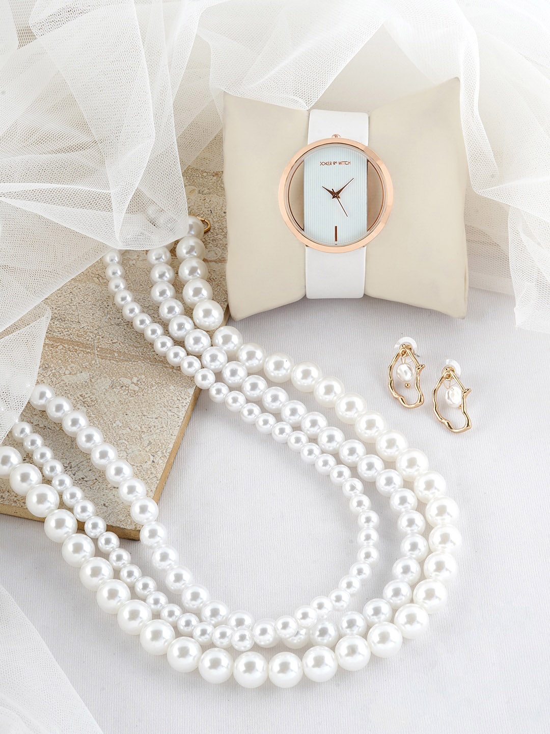 

JOKER & WITCH Women 3 Pieces White & Rose Gold Toned Watch Gift Set
