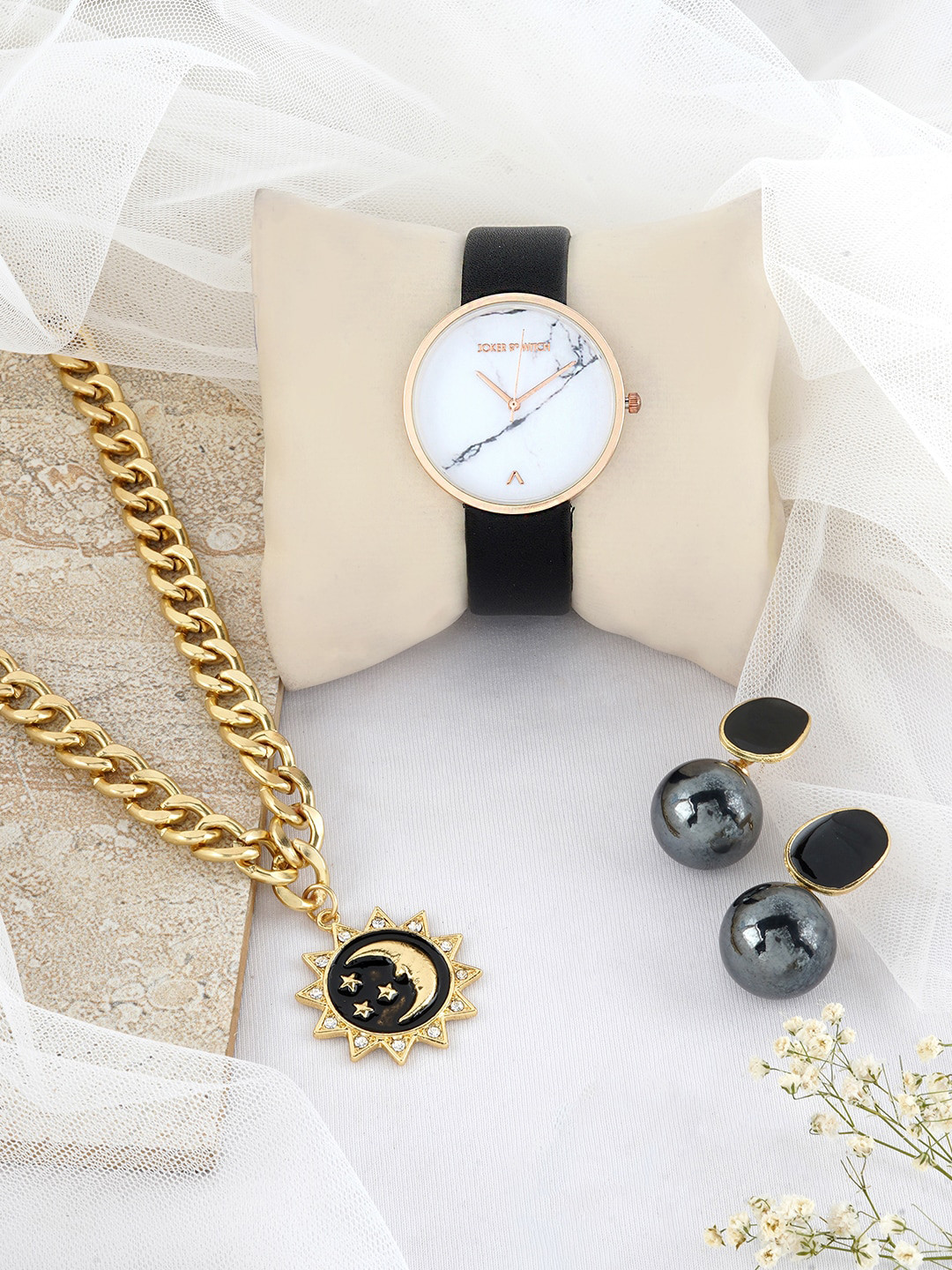 

JOKER & WITCH Women Gold -Toned & Black Watch & Jewellery Gift Set JWLS457