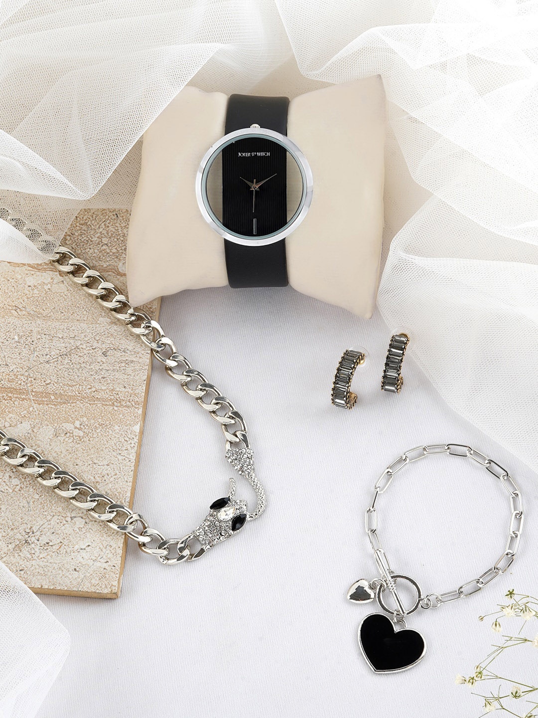 

JOKER & WITCH Silver-Toned & Black Watch Jewellery Gift Set
