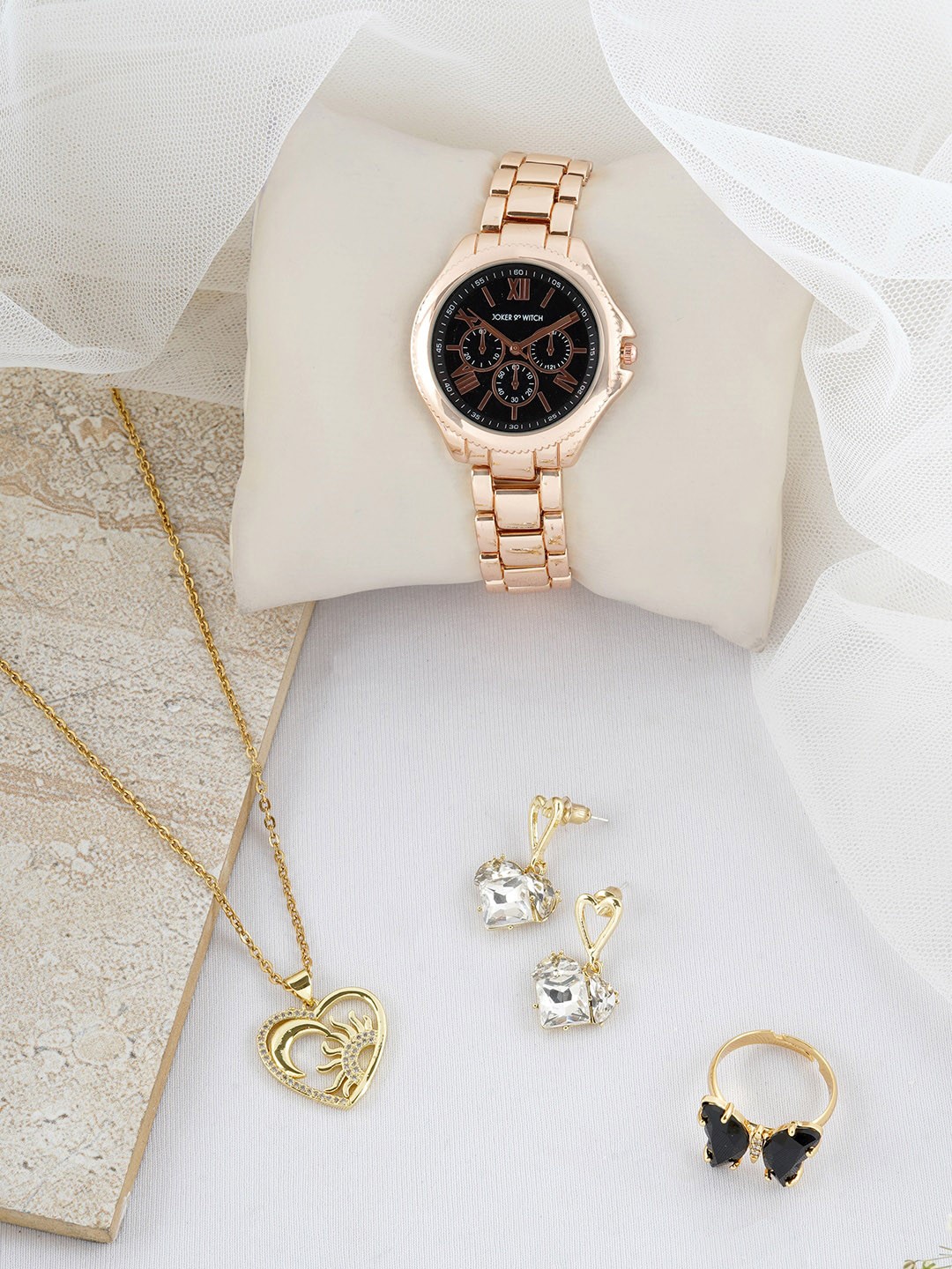 

JOKER & WITCH Rose Gold, Black & Gold Faux Pearl-Beaded Watch Gift Set JWLS368