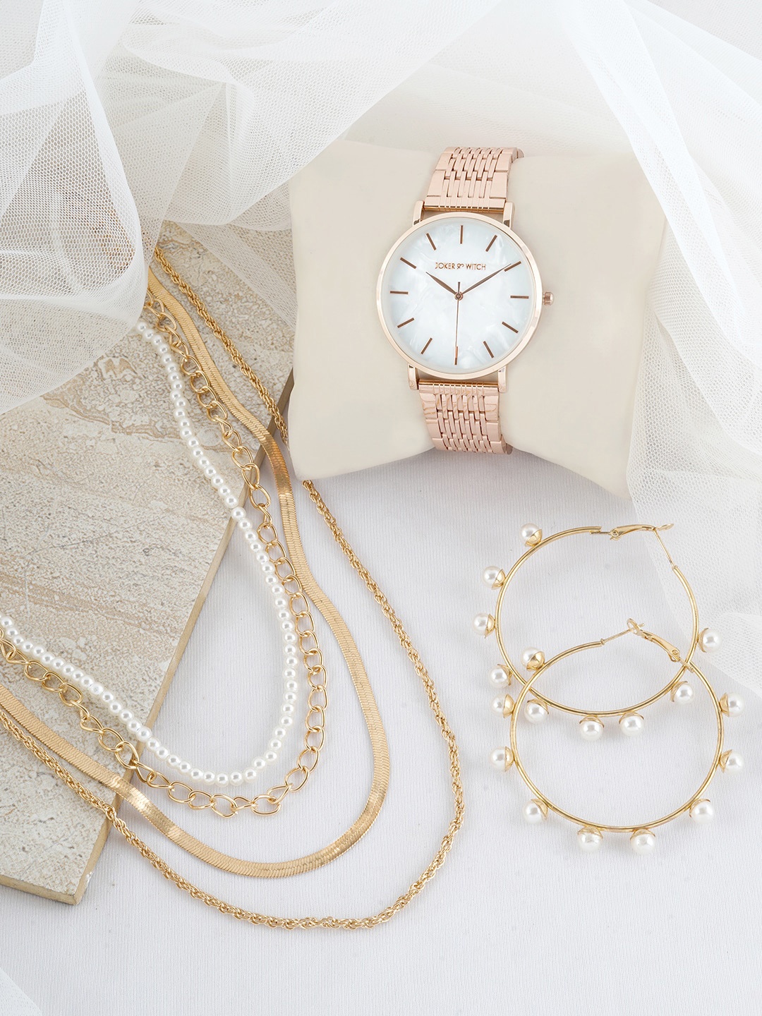 

JOKER & WITCH Rose Gold-Toned & White Serene Rose Gold Love Stack Watch Gift Set
