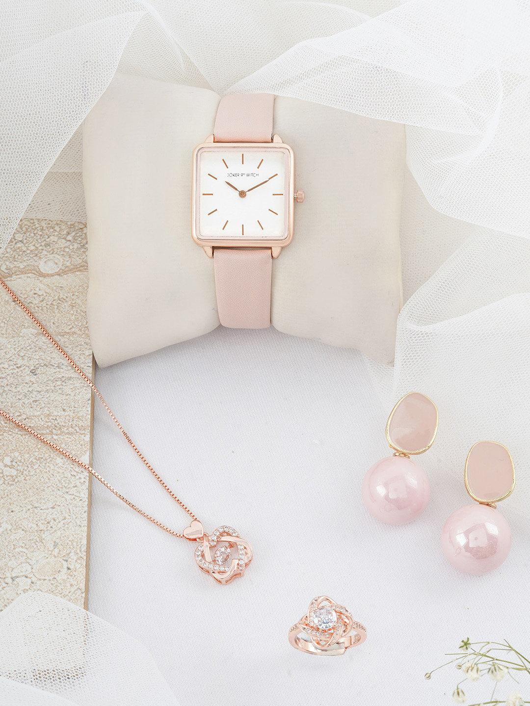

JOKER & WITCH Women Pink, Rose Gold and White Watch Gift Set