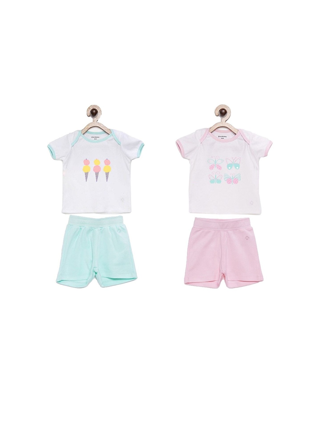 

My Milestones Girls Set Of 2 Pink & Blue Printed Pure Cotton T-shirt with Shorts