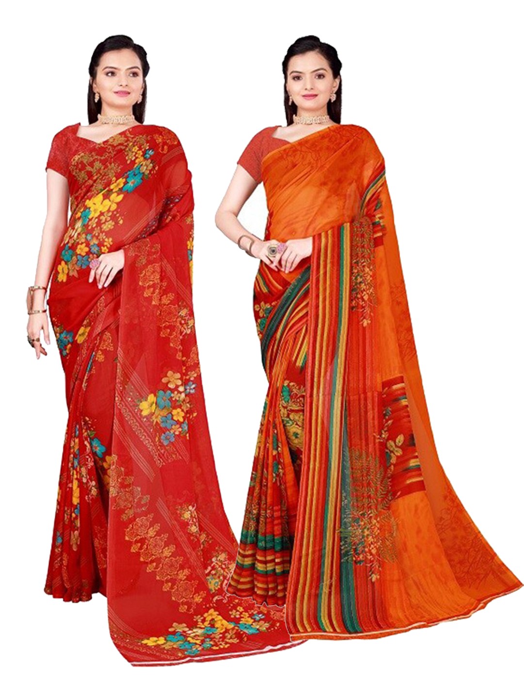 

Florence Red & Blue Pure Georgette Saree Pack Of 2