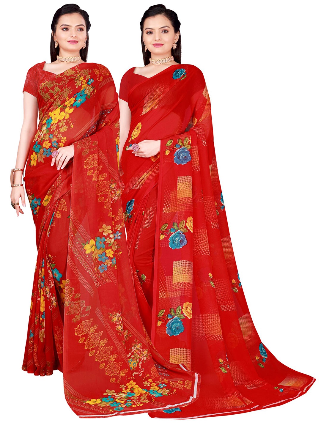 

Florence Pack of 2 Red Printed Pure Georgette Sarees
