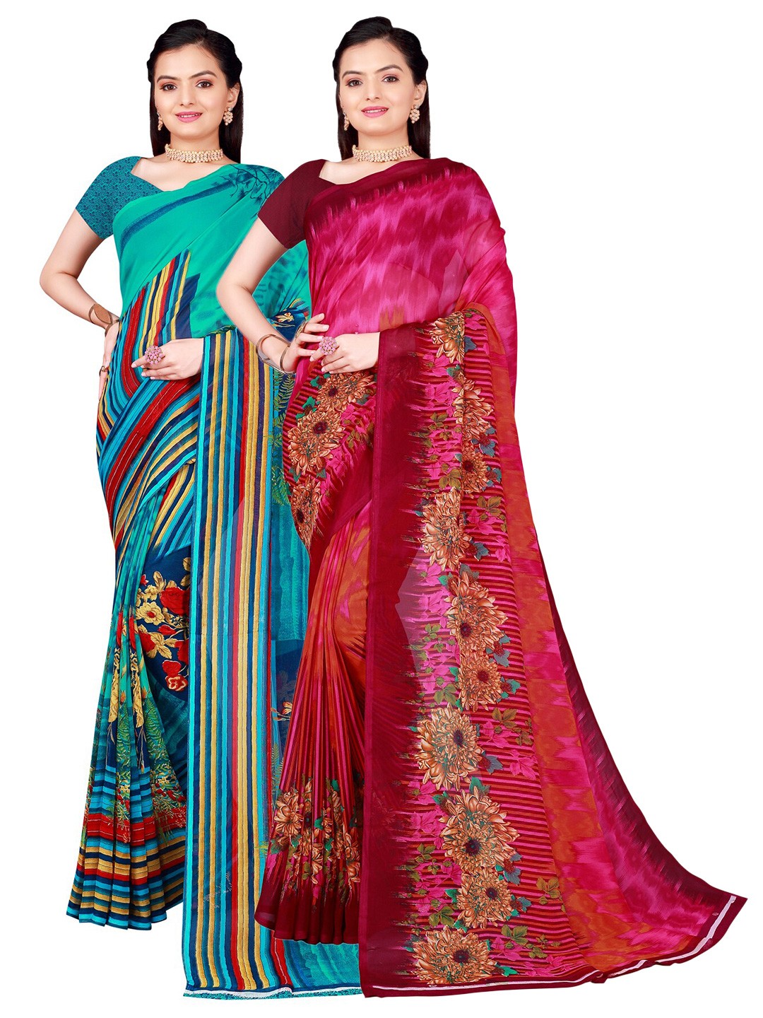 

Florence Pack of 2 Printed Pure Georgette Sarees, Pink