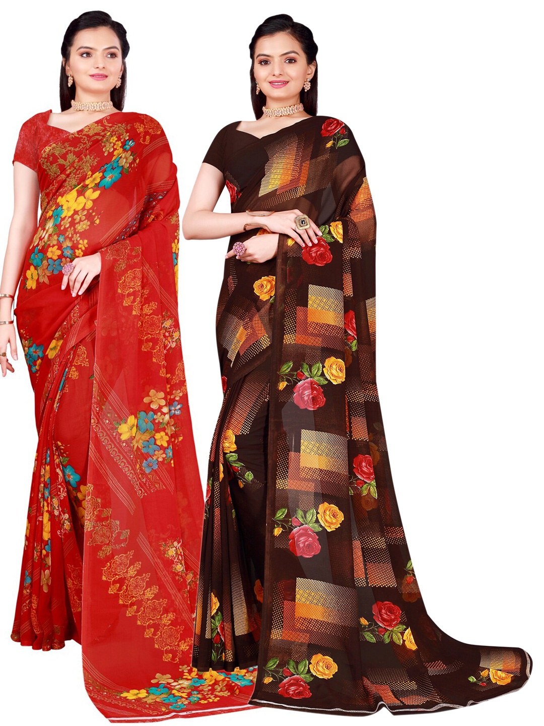 

Florence Pack of 2 Printed Pure Georgette Sarees, Red