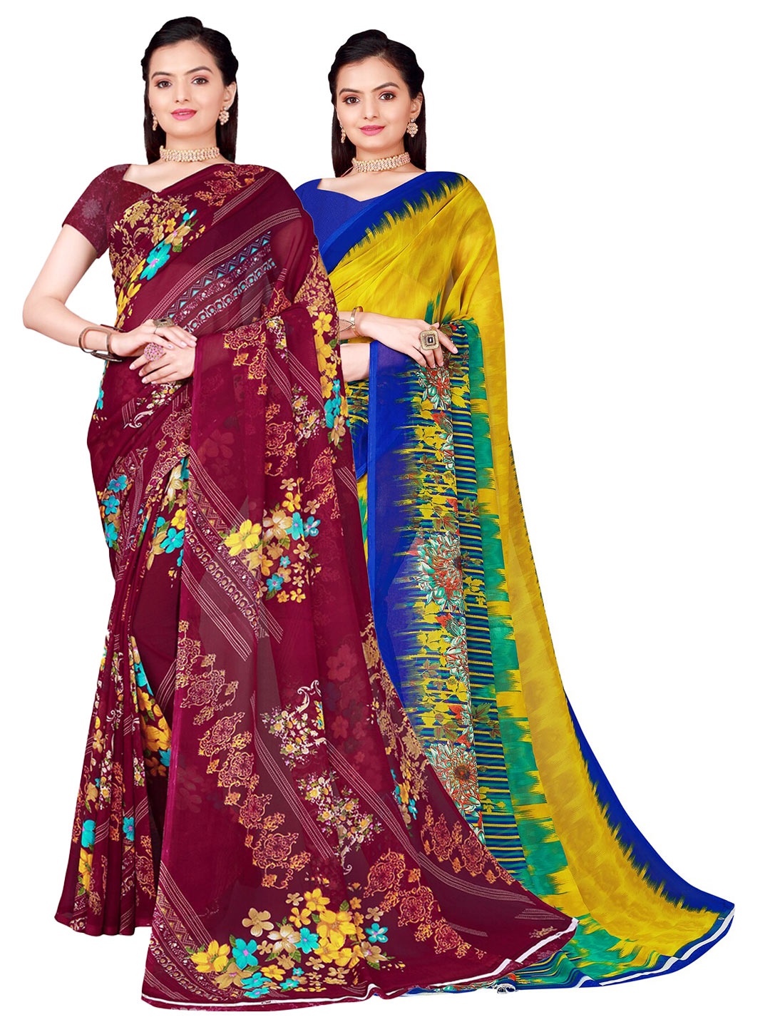 

Florence Pack of 2 Printed Pure Georgette Sarees, Lime green