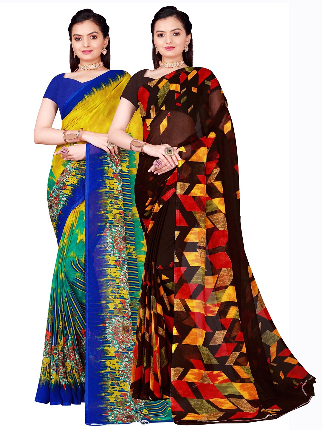 

Florence Pack Of 2 Olive Green & Brown Floral Pure Georgette Sarees