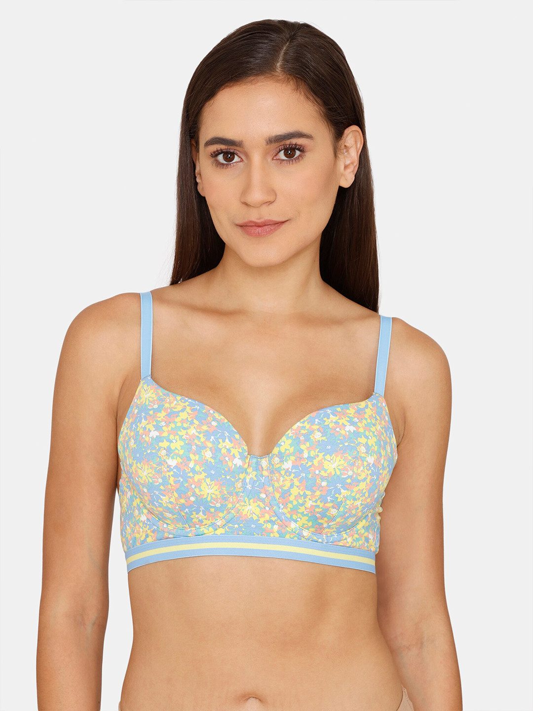 

Zivame Blue & Yellow Floral Bra Underwired Lightly Padded